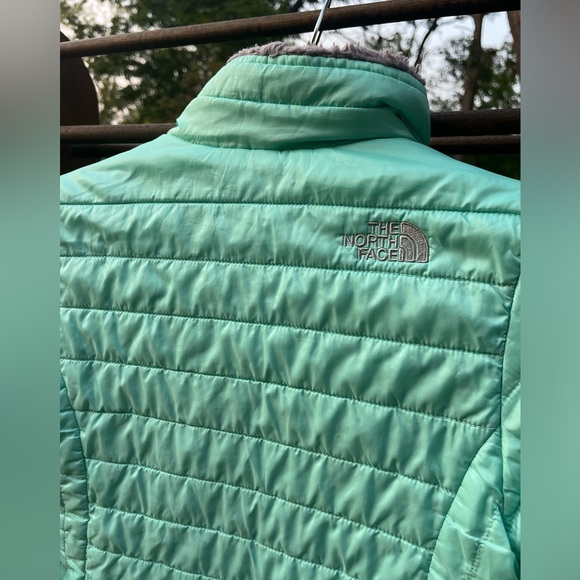 North Face Girls 8-10 Jacket Coat Gray Plush Fleece/Aqua Zipper & Pockets - Picture 9 of 15